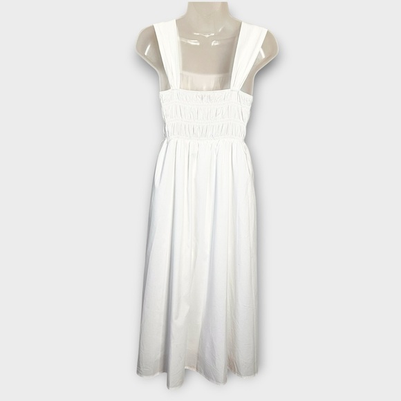 NANETTE LEPORE crisp white cotton ruched bust midi dress sundress size 6 casual - Picture 4 of 7